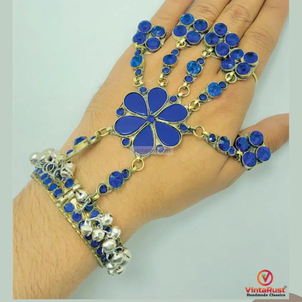Single Blue Slave Bracelet, Link and Chain Bracelet With Rings